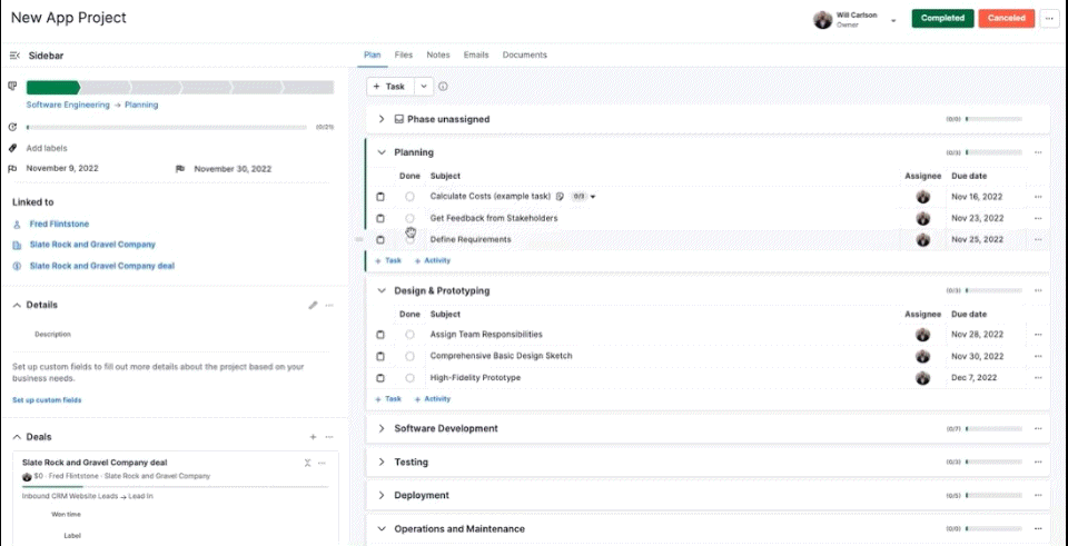 Pipedrive Project Details Tasks Drag and Drop