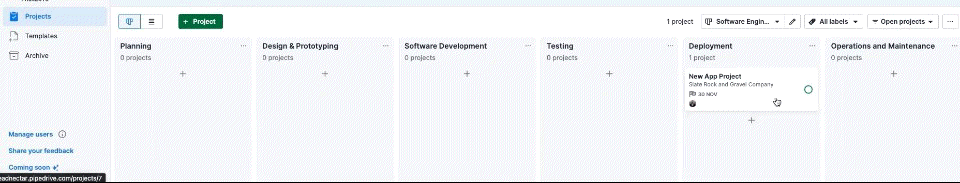 Pipedrive Projects Board Drag to Complete