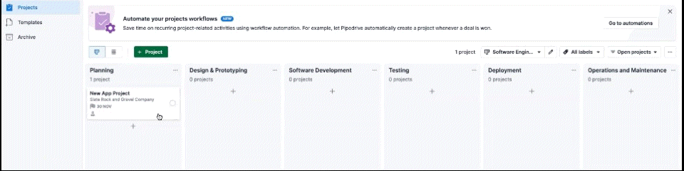 Pipedrive Projects Board Drag and Drop