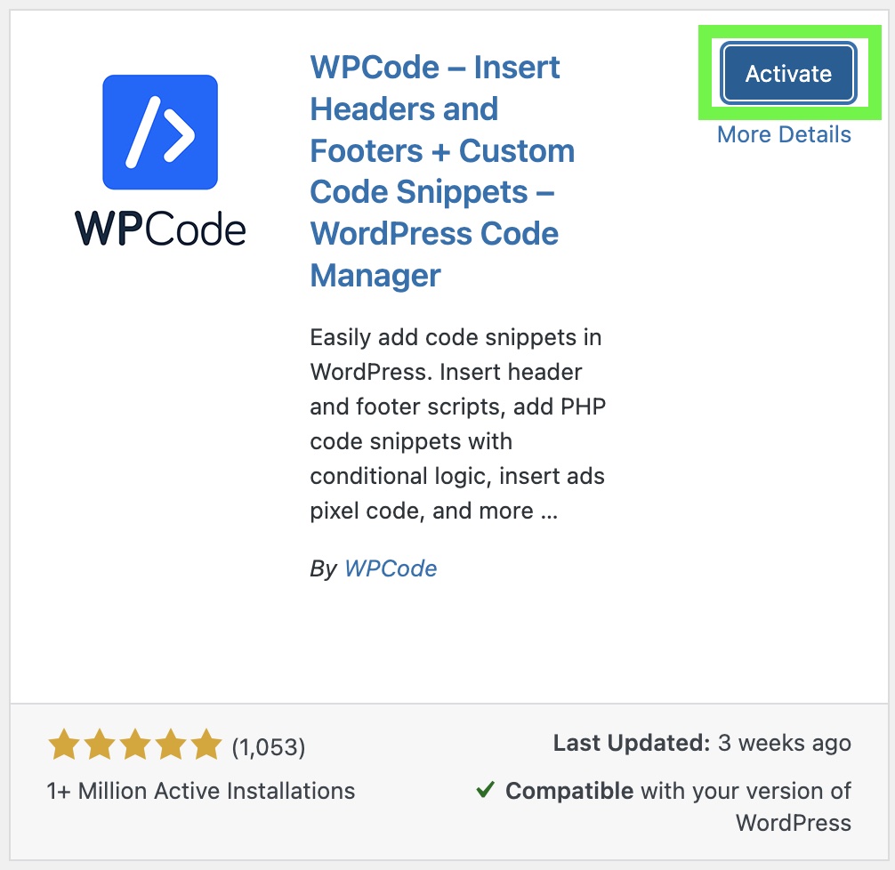 Activate WPCode