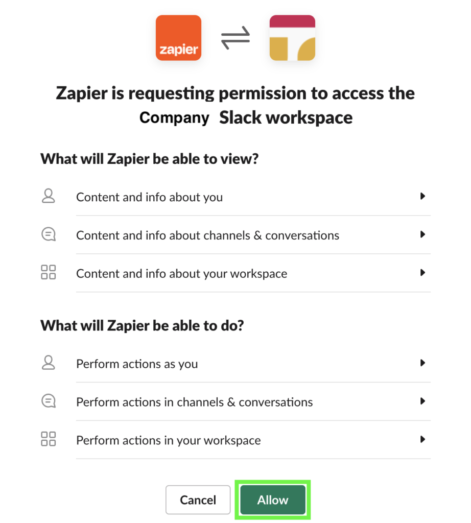 Allow Zapier access to Slack