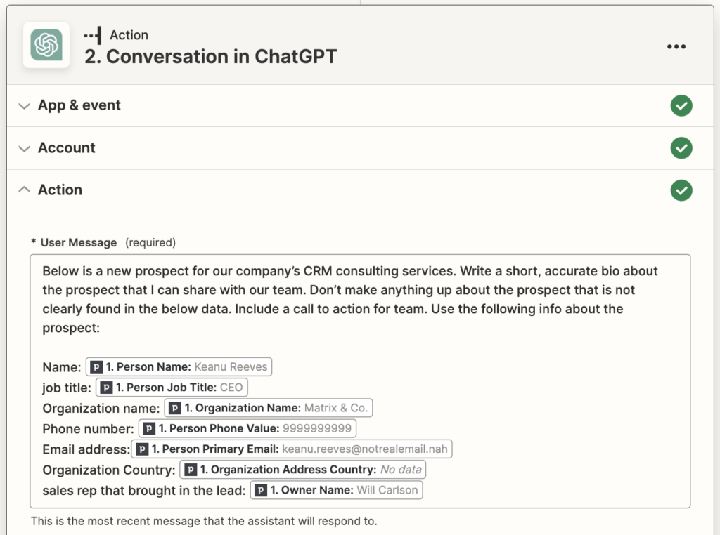 Chat GPT Field Variables in Zap