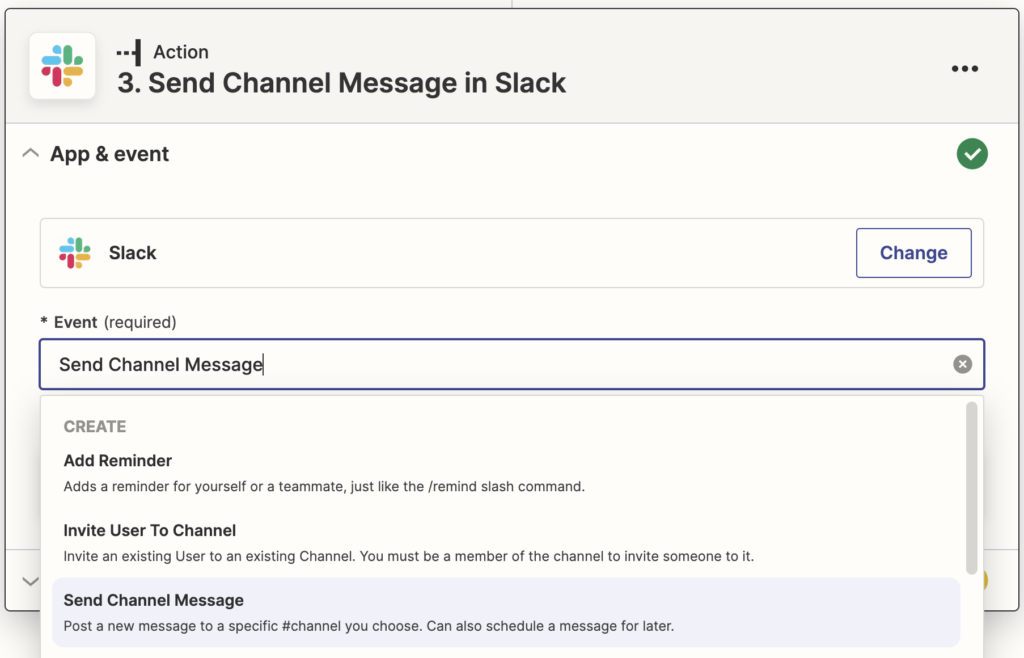 Send a Channel Message in Slack via Zap