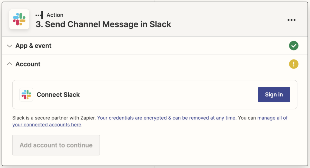 Sign into Slack in Zap