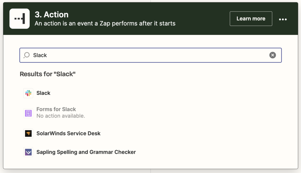 Slack in Zap Action