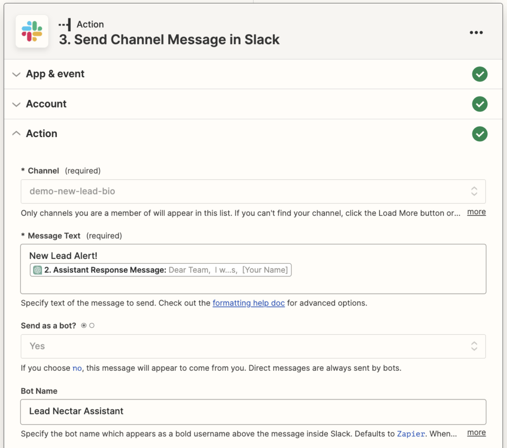 Slack Channel Message with Chat GPT Variable in Zap