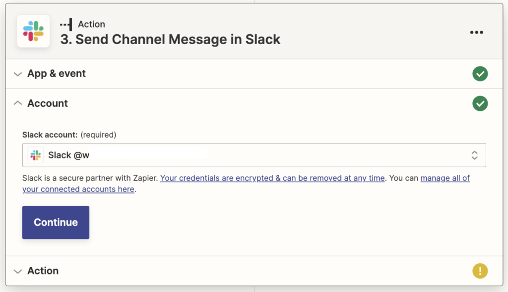 Slack Account Connected to Zapier